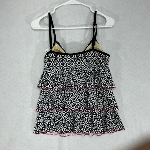 NEW Fit 4 Ur Tummy Tankini Swim Top Peplum Tier Black Built in Bra Womens Sz 12 - Picture 7 of 10